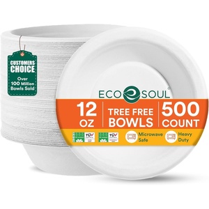 image:imageECO SOUL 12 Oz Disposable Bagasse Paper Bowls 50 Pack NaturalWhite