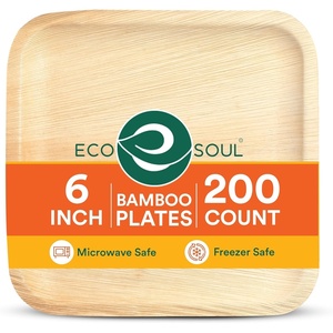 image:imageECO SOUL 8 Inch Disposable Bamboo Plates 200 Pack Square200