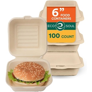 image:imageECO SOUL 8x8 Compostable Clamshell Food Containers 100 Pack6 x 6 Inch 100Pack