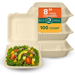 image:imageECO SOUL 8x8 Compostable Clamshell Food Containers 100 Pack8 x 8 Inch 100Pack